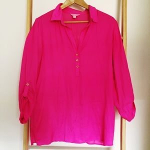 Lily Pulitzer Neon Hot Pink Silk Blouse
